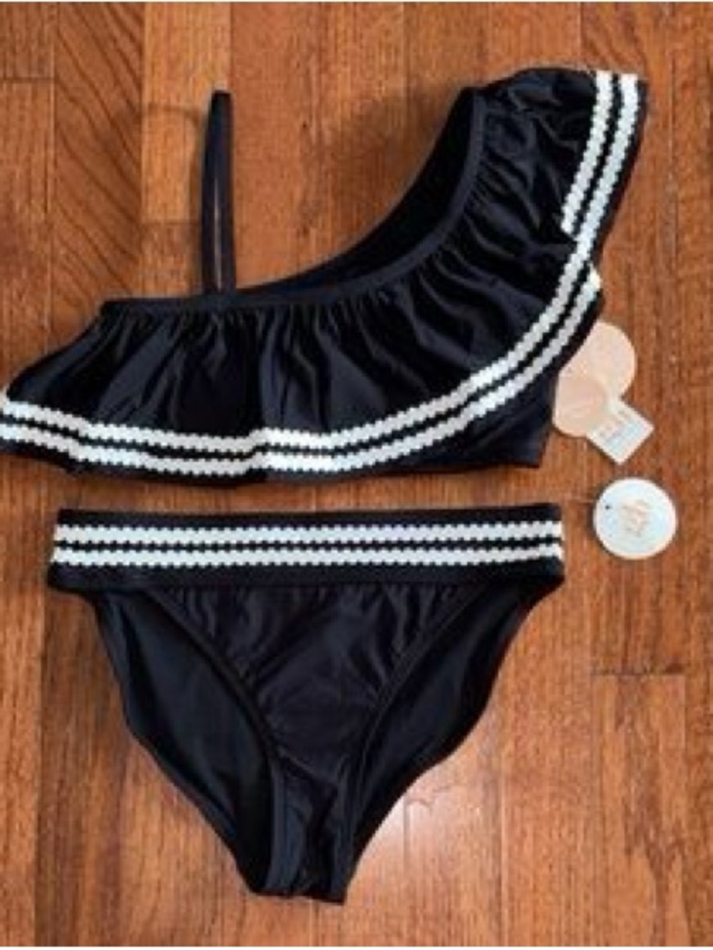 GB girls Black and White Ruffle One-Shoulder Bikini